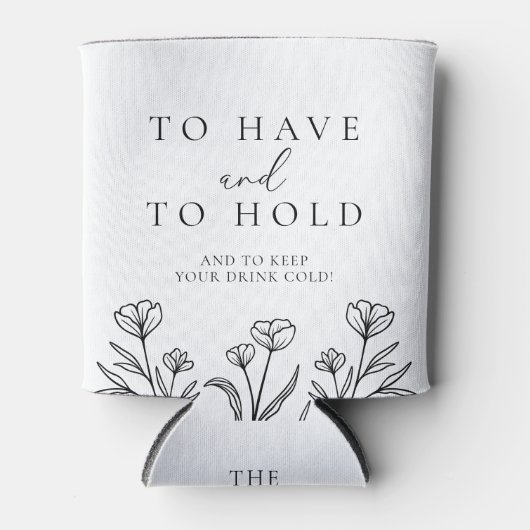 シンプルブラック&ホワイトフローラモノグラム結婚ズ 缶クーラー (正面)