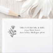 シンプルブラック&ホワイトフローラ結婚ズ差出人住所 ラベル (インサイチュ)