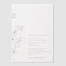 シンプルブラック&ホワイトフローラ結婚ズ ベラム紙招待状