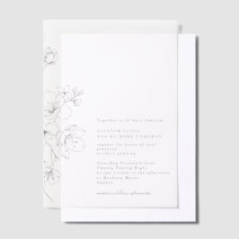 シンプルブラック&ホワイトフローラ結婚ズ ベラム紙招待状