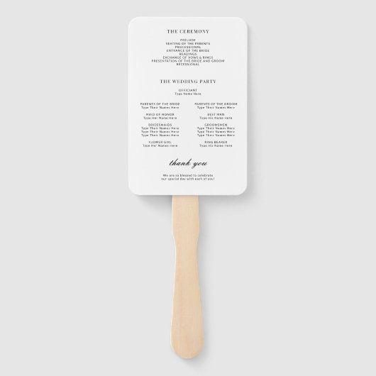 シンプルブラック&ホワイトミニマル結婚式 プログラム ハンドファン (裏面)