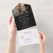 シンプルブラック&ホワイトミニマ結婚リスト オールインワン招待状 (貼ってはがせる)