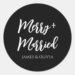 シンプルブラック&ホワイトメリー&ク結婚したリスマス ラウンドシール
