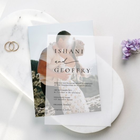 シンプルブラック&ホワイトモダンミニマ結婚リスト ベラム紙招待状