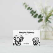 シンプルブラック&ホワイトラブラドールアートドッグ歩く 名刺 (スタンド正面)
