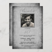 シンプルブラック&ホワイトヴィンテージ写真90誕生日 招待状 (正面/裏面)