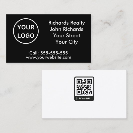 シンプルブラック&ホワイト不動産仲介業者実在エステートエージェント 名刺 (正面/裏面)