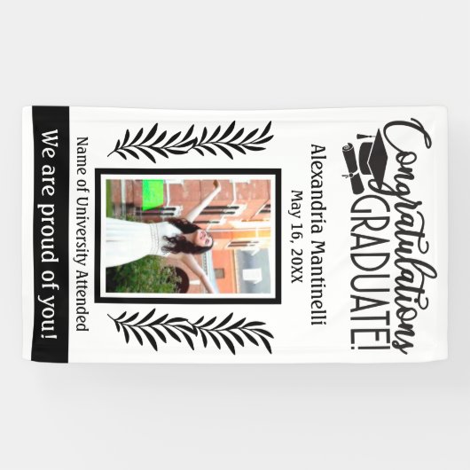 シンプルブラック&ホワイト卒業1枚フォト垂直 横断幕 (横)