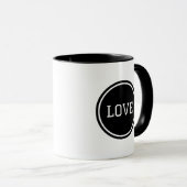 シンプルブラック&ホワイト模様コーヒーカップ「Love」 マグカップ (正面右)