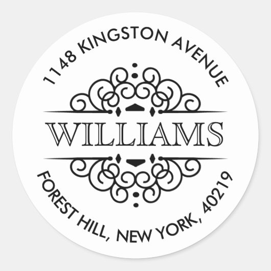 シンプルブラック&ホワイト華美差出人住所 ラウンドシール (正面)