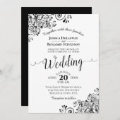 シンプルブラック&ホワイト装飾コーナ結婚ーズ 招待状 (正面/裏面)