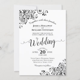 シンプルブラック&ホワイト装飾コーナ結婚ーズ 招待状
