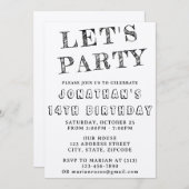 シンプルブラック&ホワイト誕生日招待状 |任意の年齢 招待状 (正面/裏面)