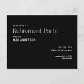 シンプルブラック&ホワイト退職パーティの招待状 ポストカード (正面)