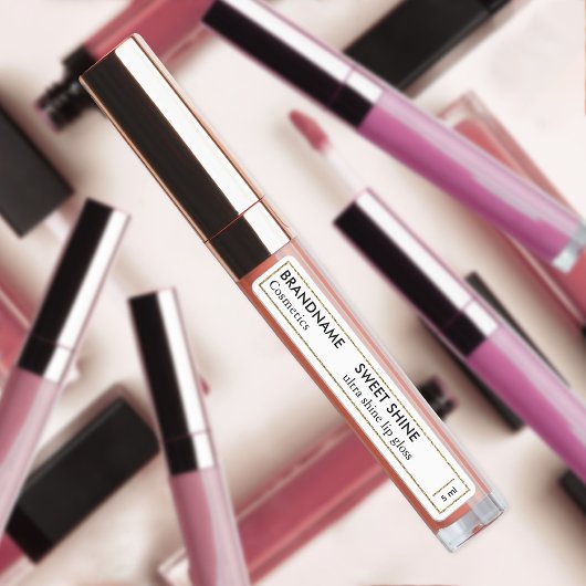 シンプルブラック&ホワイト金ゴールドグリッターリップグロスブランド ラベル