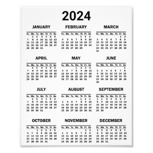 シンプルブラック&ホワイト2024年At Glanceカレンダー フォトプリント