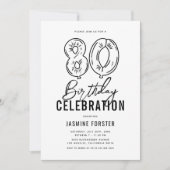 シンプルブラック&ホワイト80thバースデーパーティー 招待状 (正面)