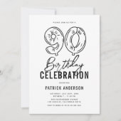 シンプルブラック&ホワイト90thバースデーパーティー 招待状 (正面)