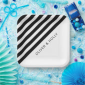 シンプルブラック&ホワストライプのイトスクエア結婚ズ ペーパープレート (パーティー)