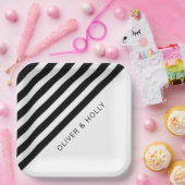 シンプルブラック&ホワストライプのイトスクエア結婚ズ ペーパープレート (パーティー)