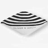 シンプルブラック&ホワストライプのイトスクエア結婚ズ ペーパープレート (傾斜あり)