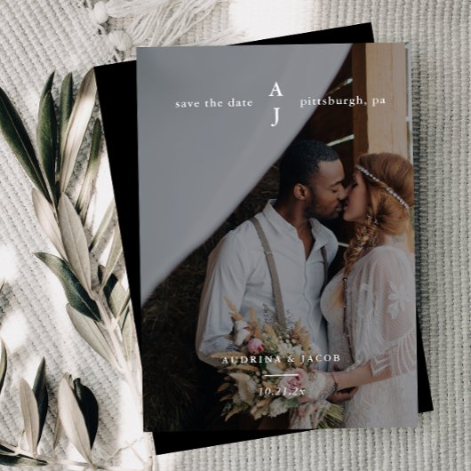 シンプルブラック・モノグラ結婚ム写真 セーブザデート