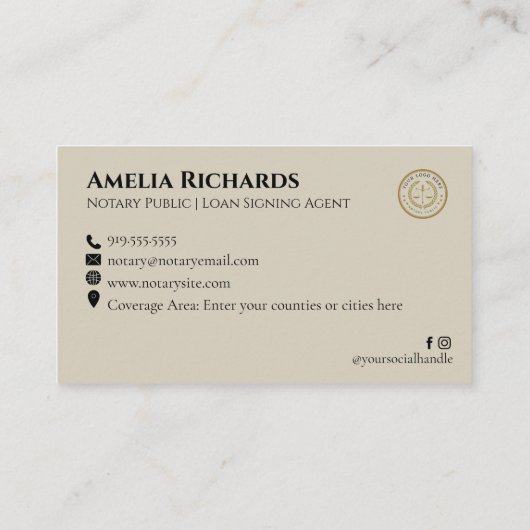 シンプルブラック&金ゴールドエレガントフレーム公証人 名刺 (裏面)