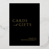 シンプルブラック&金ゴールドカード&ギフト結婚のサイン 箔招待状 (正面)