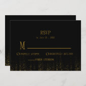 シンプルブラック&金ゴールドグリッターミニマリストRSVP 招待状 (正面/裏面)