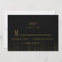 シンプルブラック&金ゴールドグリッターミニマリストRSVP 招待状