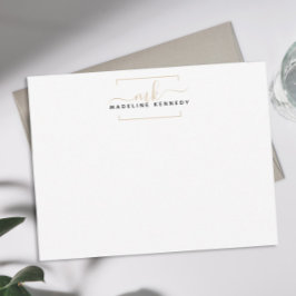 シンプルブラック&金ゴールドスクエアモノグラム ノートカード