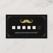 シンプルブラック&金ゴールドムスタッシュ理容師ショップヴィンテージ ロイヤリティカード (正面)