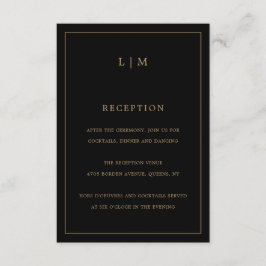 シンプルブラック&金ゴールドモノグラムエレガントな結婚式 エンクロージャーカード