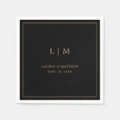 シンプルブラック&金ゴールドモノグラムエレガントな結婚式 スタンダードカクテルナプキン (正面)