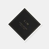 シンプルブラック&金ゴールドモノグラムエレガントな結婚式 スタンダードカクテルナプキン (角)