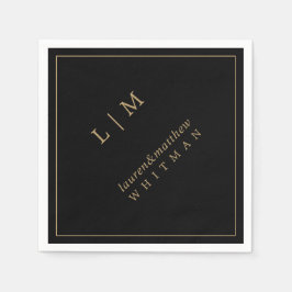 シンプルブラック&金ゴールドモノグラムエレガントな結婚式 スタンダードカクテルナプキン