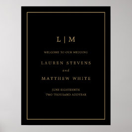 シンプルブラック&金ゴールドモノグラムエレガントな結婚式 ポスター