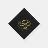 シンプルブラック&金ゴールドモノグラム結婚ズペーパーナプキン スタンダードカクテルナプキン (角)