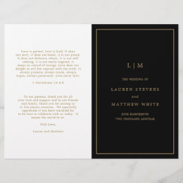 シンプルブラック&金ゴールドモノグラム結婚式 プログラム