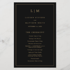 シンプルブラック&金ゴールドモノグラム結婚式 プログラム