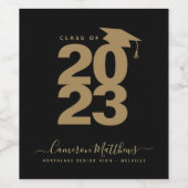 シンプルブラック&金ゴールド卒業ワインラベル ワインラベル (シングルラベル)