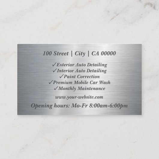 シンプルブラッシュスチールシルバーカーの詳細サービス 名刺 (裏面)