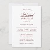 シンプルブルガンディホワイトミニマルブライダルルンチョン 招待状 (正面)