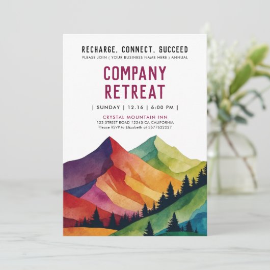 シンプルブルガンディマウンテンリトリートフォレストウォーターカラー 招待状 (スタンド正面)