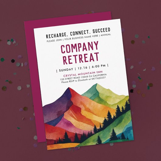シンプルブルガンディマウンテンリトリートフォレストウォーターカラー 招待状