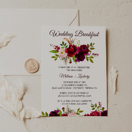 シンプルブルグンディフローラズ結婚ブレックファースト 招待状