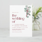 シンプルブルゴーニュつる植物ウィンターウェディングモダン 招待状 (スタンド正面)