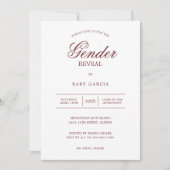 シンプルブルゴーニュとホワイトミニマリストのジェンダー発表 招待状 (正面)