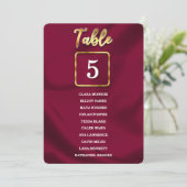 シンプルブルゴーニュと金ゴールドテーブル番号のシーティングリスト (スタンド正面)