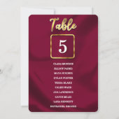 シンプルブルゴーニュと金ゴールドテーブル番号のシーティングリスト (裏面)